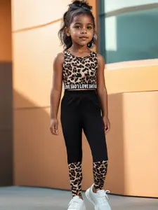 INCLUD Girls Printed Round Neck Top With Leggings