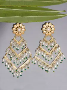 Niscka Gold-Plated Kundan Studded Contemporary Drop Earrings