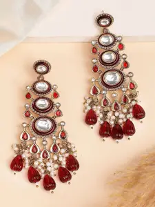 KARATCART Gold Plated Contemporary Beaded Kundan Enamelled Drop Earrings