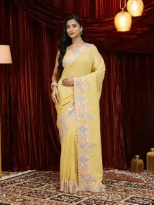 kasee Ethnic Motis Embroidered Pure Chiffon Saree