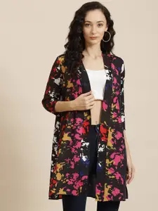 Qurvii Abstract Printed Longline Open Front Shrug
