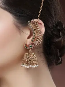 KARATCART Gold Plated Peacock Shaped Kundan Jhumkas Earrings
