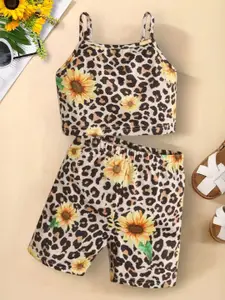 INCLUD Girls Printed Shoulder Straps Top With Shorts