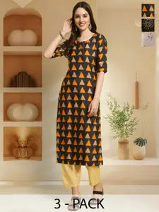 Anouk Rustic Selection Of 3 Geometric Printed Round Neck Straight Kurtas