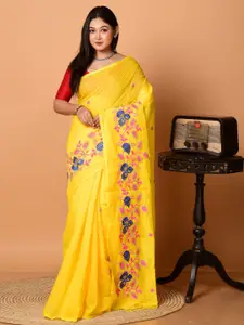 Laa Calcutta Ethnic Motifs Embroidered Silk Blend Saree