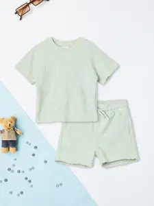 max Boys Self Design Round Neck Pure Cotton T-shirt With Shorts