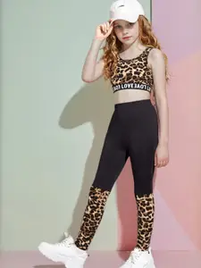 INCLUD Girls Printed Round Neck Top With Leggings