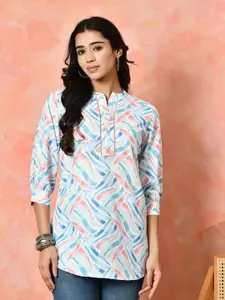 Sangria Women Abstract Printed Mandarin Collar Straight Kurti