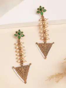 KARATCART Gold-Plated Triangle  Shaped Kundan Drop Earrings