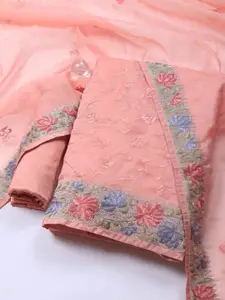 Meena Bazaar Floral Embroidered Organza Unstitched Dress Material