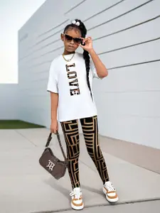 INCLUDGirls Printed Round Neck T-Shirt With Leggings