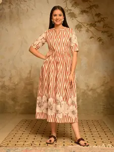 DECKEDUP Women Abstract Printed A-Line Midi Dress