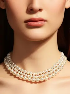 Anouk Gold-Plated Pearl Beaded Layered Layered Statement Necklace