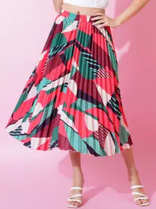 OTABU Abstract Printed Flared Midi Skirt