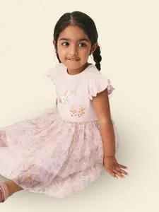 INCLUD Girls Unicorn Printed Flared Sleeve Fit & Flare Dress