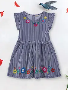 INCLUD Girls Floral Printed Flared Sleeve Fit & Flare Dress