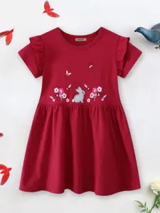 INCLUD Girls Embroidered Short Sleeves Fit And Flared Dress