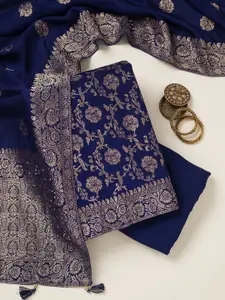 Koskii Floral Woven Design Beads and Stones Unstitched Dress Material