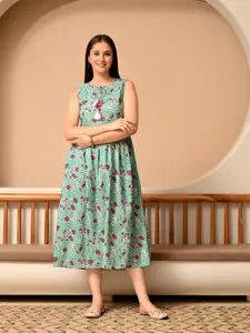 DECKEDUP Women Floral Print Fit & Flare Midi Dress