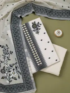 Koskii Floral Woven Design Linen Unstitched Dress Material