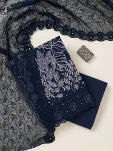 Koskii Floral Embroidered Thread Work Unstitched Dress Material