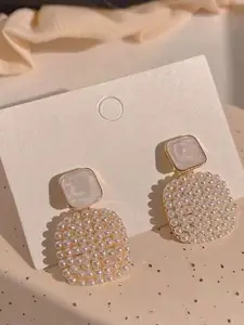 VAGHBHATT Gold-Plated Mother Of Pearls Studded and Pearls Beaded Drop Earrings