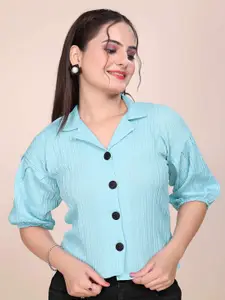 DressBerry Women Classic Boxy Fit Textured Cuban Collar Casual Shirt