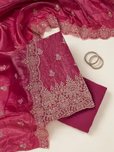 Koskii Floral Embroidered Thread Work Unstitched Embroidered Dress Material