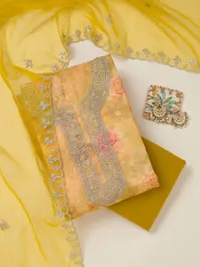 Koskii Floral Printed Sequinned Organza Unstitched Dress Material