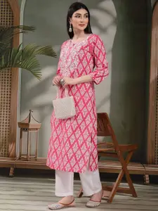 Sangria Floral Printed Round Neck Straight Kurta