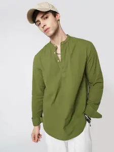 VASTRADO Seersucker Band Collar Pure Cotton Straight Kurta