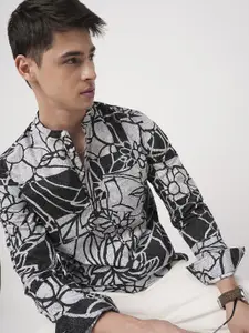 VASTRADO Obsidian Abstract Printed Band Collar Pure Cotton Straight Kurta