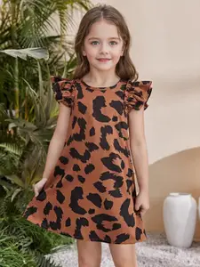 INCLUD Girls Print Flutter Sleeve A-Line Dress