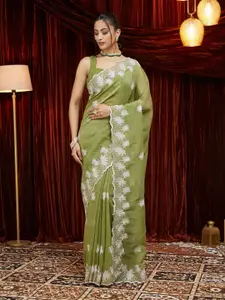 kasee Ethnic Motifs Embroidered Pure Chiffon Saree