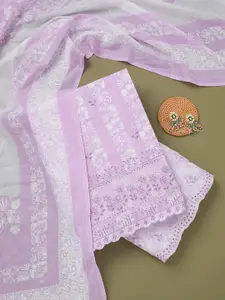 Koskii Floral Printed Thread Work Unstitched Dress Material