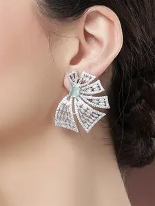 KARATCART Silver-Plated Floral Shaped American Diamond Studs Earrings