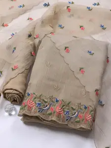 Meena Bazaar Floral Embroidered Art Silk Unstitched Dress Material