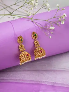 Niscka Gold-Plated Artificial Stone Studded and Beaded Jhumkas