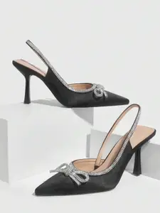 PURPLEHUNT Women Embellished PU Slim Heeled Pumps with Bows