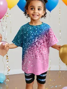 INCLUD Girls Printed Short Sleeves T-shirt With Shorts