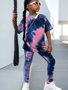 INCLUD Girls Dyed Round Neck T-shirt With Leggings