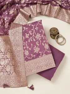 Koskii Floral Woven Design Beads and Stones Unstitched Dress Material