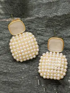 VAGHBHATT Gold-Plated Mother Of Pearls Studded and Pearls Beaded Drop Earrings