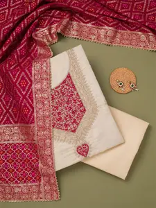 Koskii Ethnic Motifs Embroidered Mirror Work Unstitched Dress Material