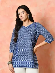 Sangria Women Ethnic Motifs Printed V-Neck Kurti