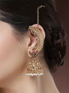 KARATCART Gold-Plated Peacock Shaped Kundan Jhumkas Earrings