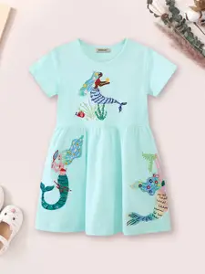 INCLUD Girls Printed Embroidered Detail Fit & Flare Dress