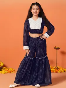 FASHION DREAM Girls Printed Organza Top With Palazzos