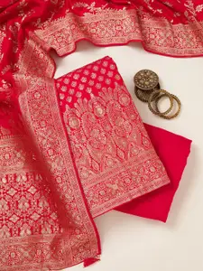 Koskii Floral Woven Design Beads and Stones Unstitched Dress Material