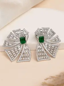 KARATCART Silver-Plated Floral Shaped American Diamond Studs Earrings